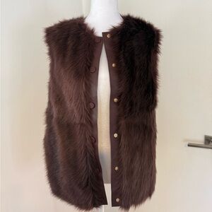St. John Dark Brown Faux Fur Vest